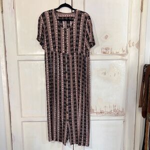 Source Unknown Black and Pink Patterned Midi Dress